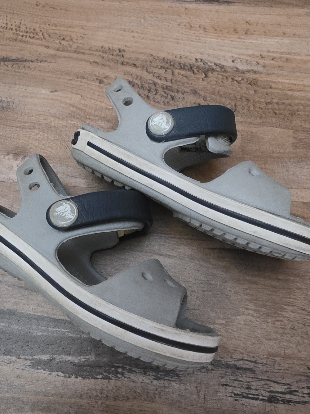 CROCS Kids Gray and Black Strap Sandals - Picture 2 of 6